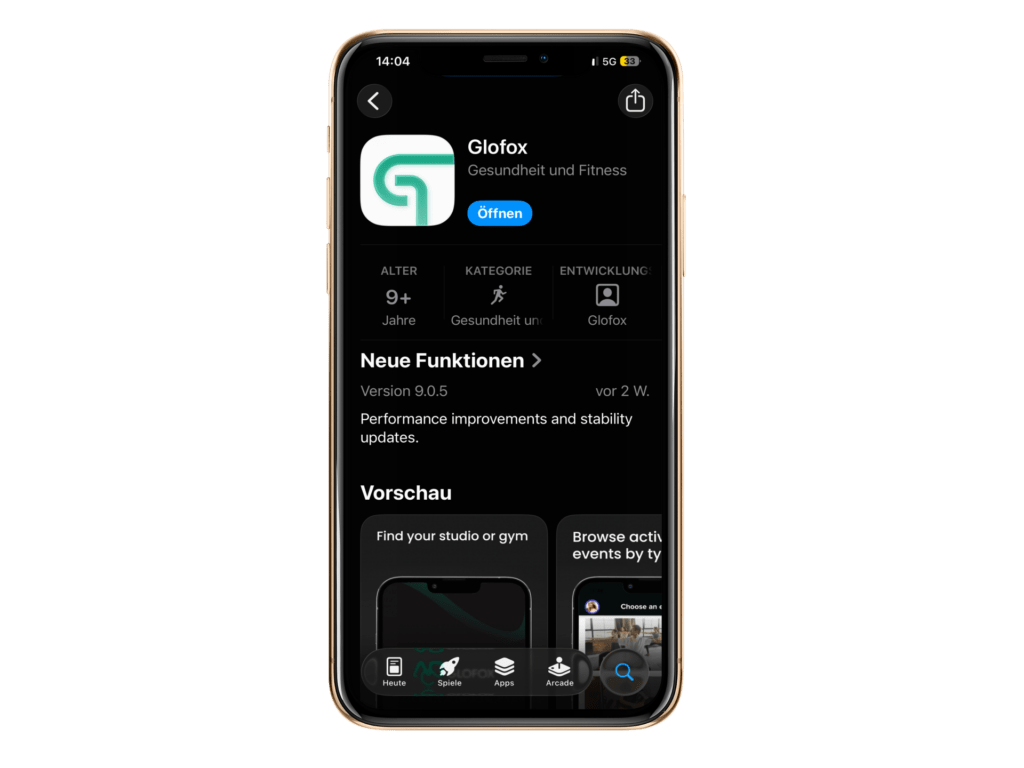Screenshot: Glofox im App Store suchen und laden
