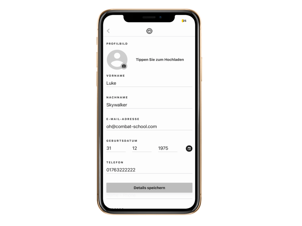 Screenshot: Adresse und Notfallkontakt eintragen