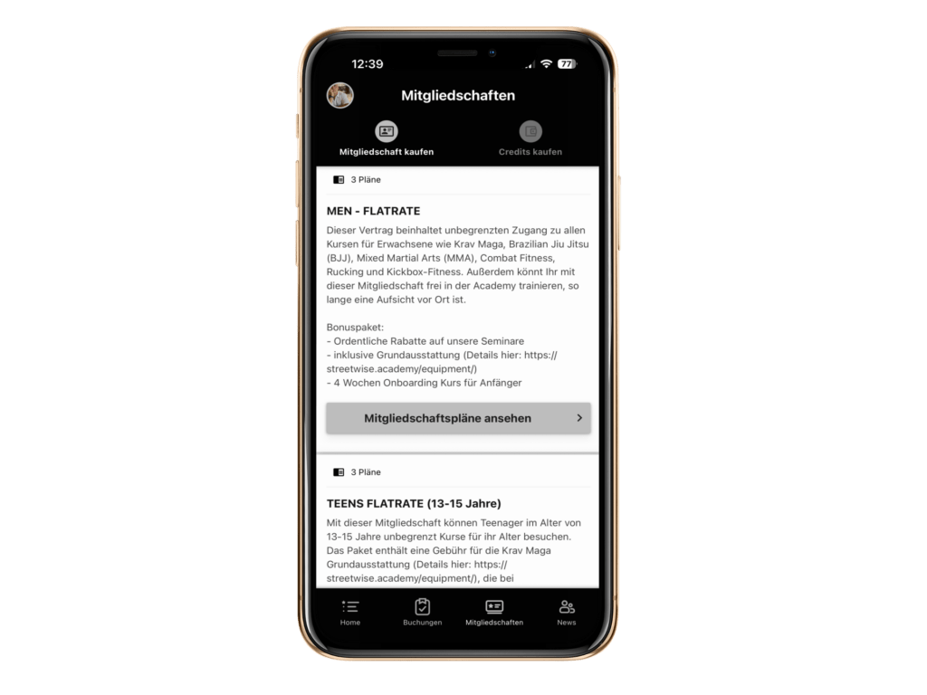 Screenshot: Vertragstyp in der Studio App wählen
