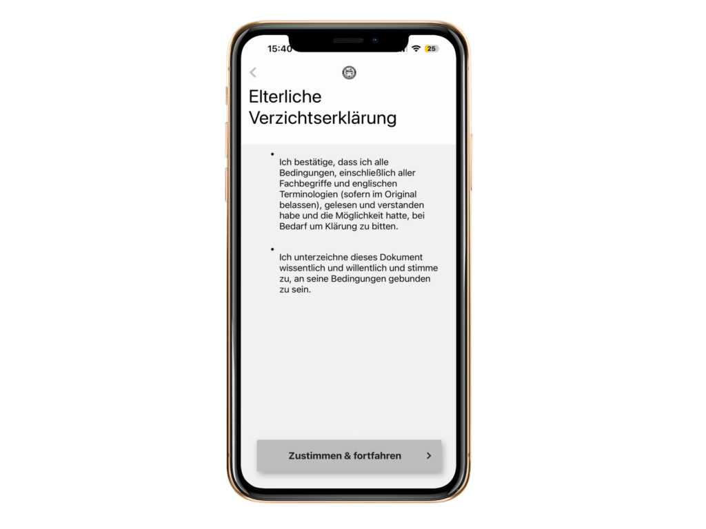 Screenshot: Bedingungen zustimmen und fortfahren