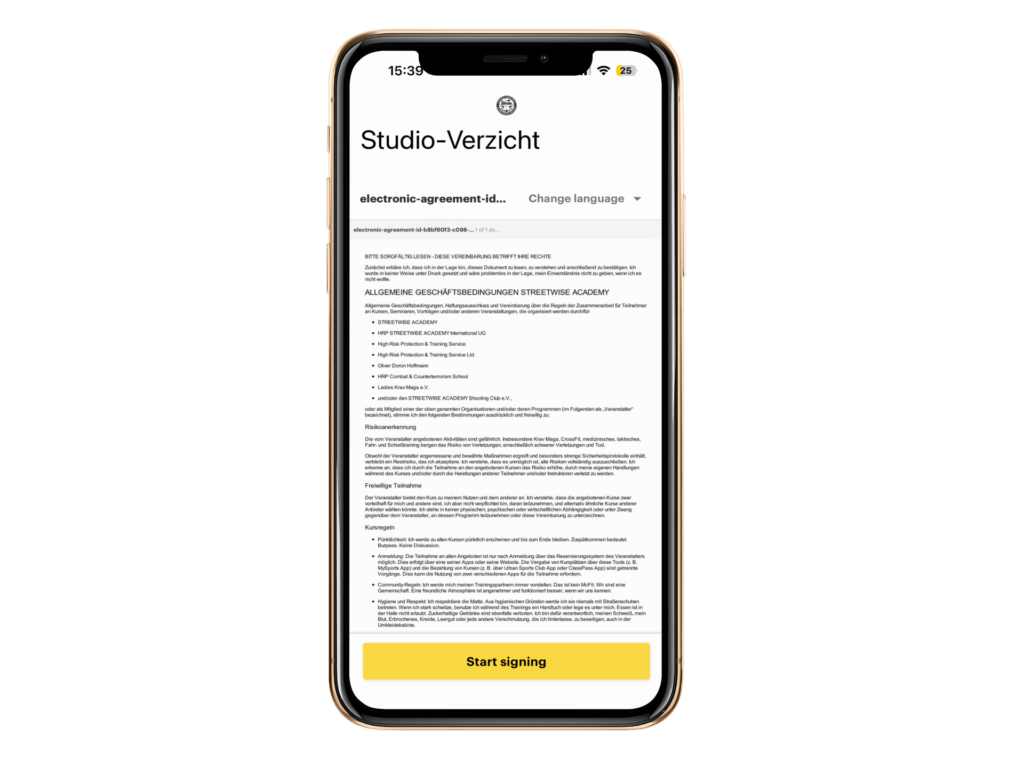 Screenshot: AGB und Haftungsausschluss in der App