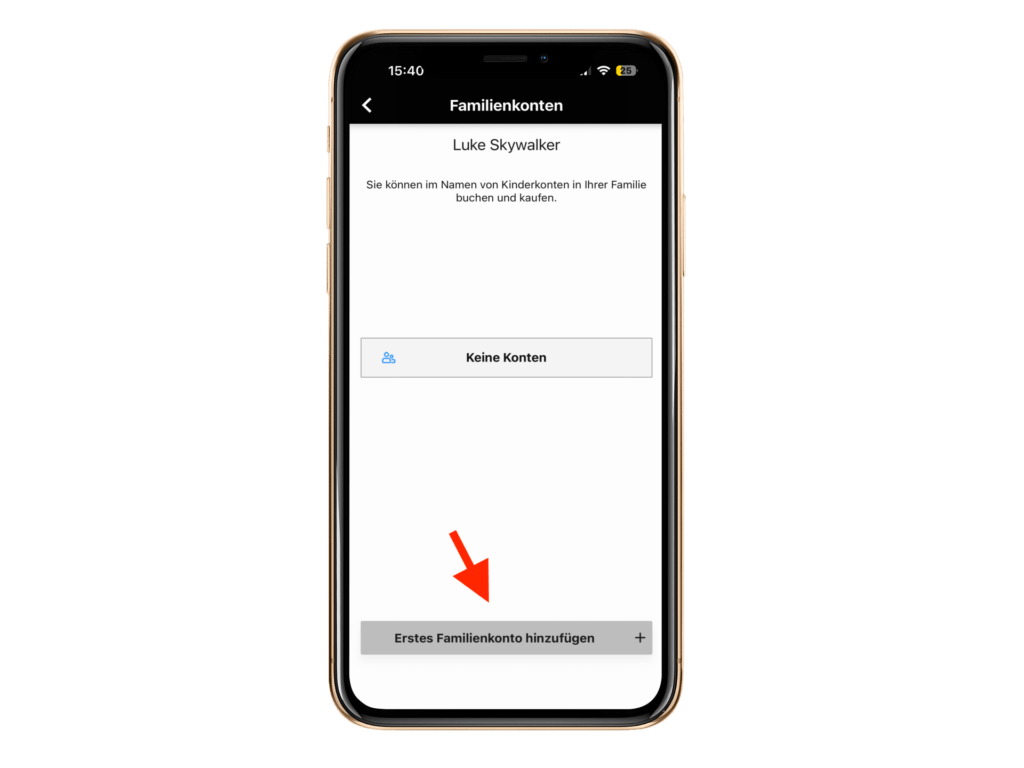 Screenshot: Familienkonten in der Studio App